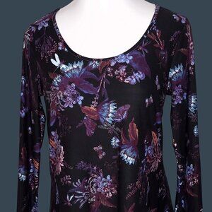 Mudd Womens Knee Length Dress L Floral Long Sleeve Crisscross Back Detail